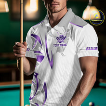 Load image into Gallery viewer, White And Purple Custom Crown 8 Ball Men's Billiards Shirts, Billiard Jersey Team Polo &amp; 1/4 Zip TDM6054