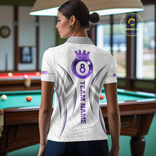 Load image into Gallery viewer, White And Purple Custom Crown 8 Ball Women's Billiards Shirts, Billiard Jersey Team Polo &amp; 1/4 Zip TDM6054