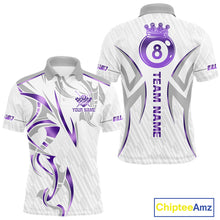 Load image into Gallery viewer, White And Purple Custom Crown 8 Ball Men's Billiards Shirts, Billiard Jersey Team Polo &amp; 1/4 Zip TDM6054