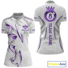 Load image into Gallery viewer, White And Purple Custom Crown 8 Ball Women's Billiards Shirts, Billiard Jersey Team Polo &amp; 1/4 Zip TDM6054