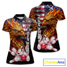 Load image into Gallery viewer, Smoke American Flag Phoenix Bowling Custom Polo Shirt For Women Patriotic Bowling League Team Jersey