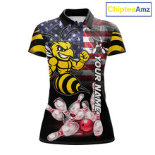 Load image into Gallery viewer, Smoke American Flag Funny Bee Bowling Polo Shirt For Women Custom Patriotic Bowling Team Jersey Design