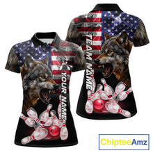Load image into Gallery viewer, Smoke American Flag Wolf Bowling Custom Polo Shirt For Women Patriotic Bowling League Team Jersey