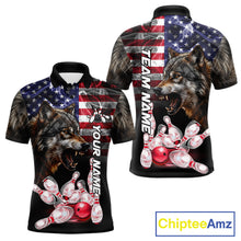 Load image into Gallery viewer, Smoke American Flag Wolf Bowling Custom Polo Shirt For Men Patriotic Bowling League Team Jersey