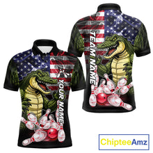 Load image into Gallery viewer, Smoke American Alligator Bowling Custom Polo Shirt For Men Patriotic Bowling League Team Jersey