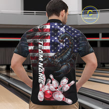 Load image into Gallery viewer, Man Wearing Smoke American Flag Scorpion Bowling Quarter Zip Shirt Back View Patriotic Bowling Team Jersey