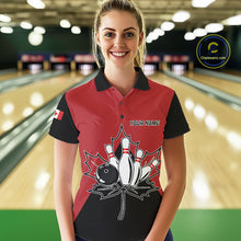 Load image into Gallery viewer, Woman Wearing Canada Bowling Polo Shirt Front View Custom Bowling Team Jersey
