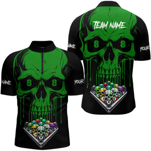 Personalized Green Skull Billiard Balls Funny Pool Shirts For Men Custom Unique Billiard Jerseys TDM3199