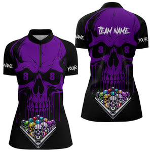 Personalized Purple Skull Billiard Balls Funny Pool Shirts For Women Custom Unique Billiard Jerseys TDM3200