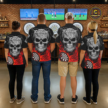 Load image into Gallery viewer, Black And Red Flaming Skull Darts Shirt For Men Custom Darts League Jersey Team Polo &amp; 1/4 Zip TDM5435
