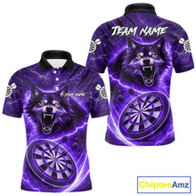 Load image into Gallery viewer, Personalized Purple Dartboard Lightning Wolf Darts Shirt For Men, Darts Team Jersey Polo &amp; 1/4 Zip TDM5919