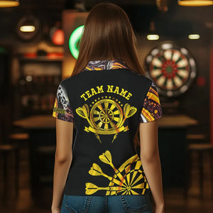 Yellow Golden Darts Tie Dye Polo & Quarter Zip Custom Dart Shirts For Women Glowing Dart Jerseys TDM3709