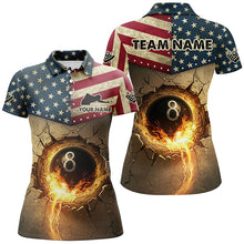 Load image into Gallery viewer, Personalized Vintage US Flag 8 Ball Pool Burning Billiard Shirts For Women, Patriotic Billiard Jersey TDM1605