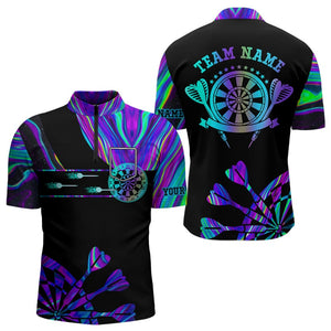 Neon Purple Blue Tie Dye Darts Shirt With Pocket For Men Custom Dart Jersey TDM3559