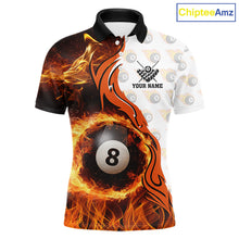 Load image into Gallery viewer, Orange Flaming 8 Ball Pool Billiard Shirt For Men Custom Billiard Team Jersey Polo &amp; 1/4 Zip TDM5925
