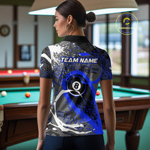 Load image into Gallery viewer, Blue Grunge 8 Ball Pool Custom Billiard Shirts For Women, Billiard Team Jerseys Polo 1/4 Zip TDM6074