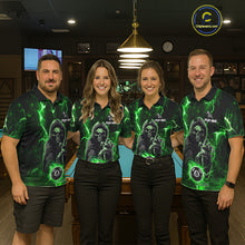 Load image into Gallery viewer, Green Grim Reaper 8 Ball Billiard Shirt For Men Custom Lightning Billiard Team Jersey Polo, 1/4 Zip TDM6326