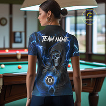 Load image into Gallery viewer, Blue Grim Reaper 8 Ball Billiard Shirt For Women Custom Lightning Billiard Team Jersey Polo, 1/4 Zip TDM6327