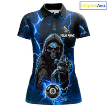Load image into Gallery viewer, Blue Grim Reaper 8 Ball Billiard Shirt For Women Custom Lightning Billiard Team Jersey Polo, 1/4 Zip TDM6327