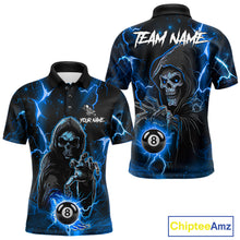 Load image into Gallery viewer, Blue Grim Reaper 8 Ball Billiard Shirt For Men Custom Lightning Billiard Team Jersey Polo, 1/4 Zip TDM6327