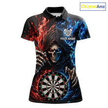 Load image into Gallery viewer, Blue And Red Flaming Grim Reaper Darts Shirts For Women Custom Darts Team Jersey Polo &amp; 1/4 Zip TDM6503