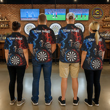 Load image into Gallery viewer, Blue And Red Flaming Grim Reaper Darts Shirts For Women Custom Darts Team Jersey Polo &amp; 1/4 Zip TDM6503