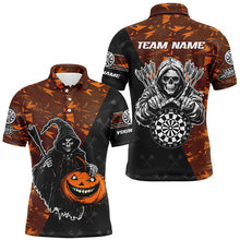 Load image into Gallery viewer, Personalized Orange Abstract Grim Reaper Halloween Darts Shirts For Men,  Darts Jerseys TDM2736