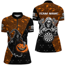Load image into Gallery viewer, Personalized Orange Abstract Grim Reaper Halloween Darts Shirts For Women,  Darts Jerseys TDM2736