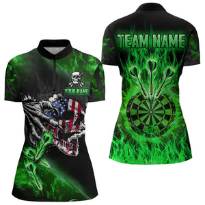 Fire Flame Darts Board American Flag Skull Dart Shirts For Women Custom Darts Team Jerseys |Green TDM2981
