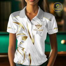 Load image into Gallery viewer, White And Gold Crown 8 Ball Women's Billiards Shirts Custom Billiard Jersey Team Polo &amp; 1/4 Zip TDM5211