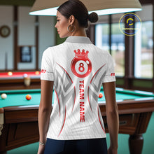 Load image into Gallery viewer, White And Red Crown 8 Ball Women's Billiards Shirts Custom Billiard Jersey Team Polo &amp; 1/4 Zip TDM5212