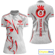 Load image into Gallery viewer, White And Red Crown 8 Ball Women's Billiards Shirts Custom Billiard Jersey Team Polo &amp; 1/4 Zip TDM5212