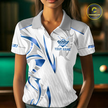 Load image into Gallery viewer, White And Blue Crown 8 Ball Women's Billiards Shirts Custom Billiard Jersey Team Polo &amp; 1/4 Zip TDM5213
