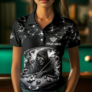 Black White Funny Death Skeleton 8 Ball Pool Women Billiard Shirts Custom Lightning Billiard Jerseys TDM3726