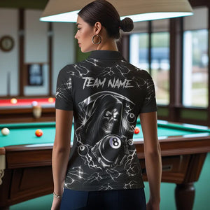 Black White Funny Death Skeleton 8 Ball Pool Women Billiard Shirts Custom Lightning Billiard Jerseys TDM3726