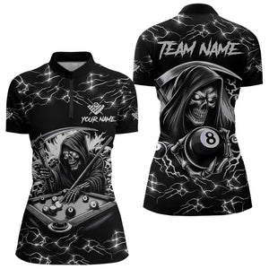 Black White Funny Death Skeleton 8 Ball Pool Women Billiard Shirts Custom Lightning Billiard Jerseys TDM3726