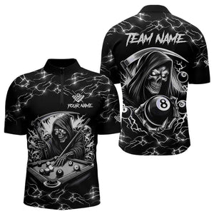 Black White Funny Death Skeleton 8 Ball Pool Men Billiard Shirts Custom Lightning Billiard Jerseys TDM3726