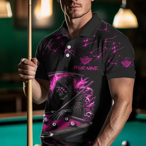 Pink Funny Death Skeleton 8 Ball Pool Men Billiard Shirts Custom Lightning Billiard Jerseys TDM3727