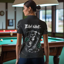 Load image into Gallery viewer, Personalized Funny Turquoise Skull Roses 8 Ball Billiard Shirts For Women Custom Pool Team Shirts TDM3728