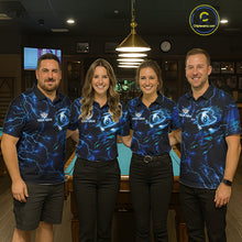 Load image into Gallery viewer, Blue 8 Ball Pool Lighting Billiard Shirt For Women Custom Glowing Billiard Team Jersey Polo, 1/4 Zip TDM6332