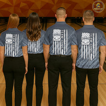 Load image into Gallery viewer, Custom Grey Grunge American Flag Bowling Shirt For Women, Patriotic Bowling Jersey Polo &amp; 1/4 Zip TDM6516