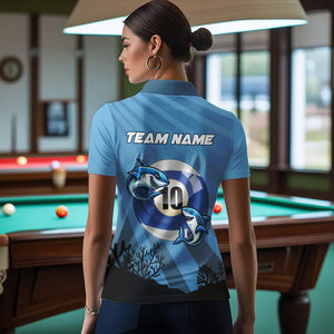 Personalized Shark 10 Ball Pool Blue Women Billiard Shirts Custom Funny Billiard Shirts Pool Jerseys TDM3427