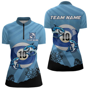 Personalized Shark 10 Ball Pool Blue Women Billiard Shirts Custom Funny Billiard Shirts Pool Jerseys TDM3427