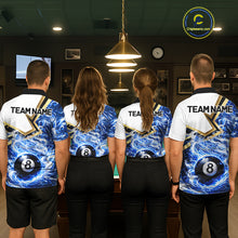 Load image into Gallery viewer, Blue 8 Ball Flame Smoke Golden Billiard Shirt For Men Custom Pool Team Jersey Polo &amp; 1/4 Zip TDM5735