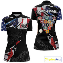 Load image into Gallery viewer, Custom Grunge American Flag Billiard Shirt For Women, Patriotic Pool Team Jersey Polo &amp; 1/4 Zip TDM5927