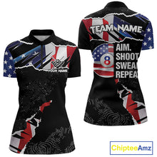 Load image into Gallery viewer, American Flag 8 Ball Aim Shoot Swear Repeat Women's Billiard Shirt Custom Pool Jersey Polo &amp; 1/4 Zip TDM5928