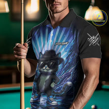 Load image into Gallery viewer, Funny Cat 8 Ball Billiard Shirt For Men Custom Blue Neon Graffiti Billiard Jersey Polo &amp; 1/4 Zip TDM5742
