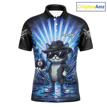 Load image into Gallery viewer, Funny Cat 8 Ball Billiard Shirt For Men Custom Blue Neon Graffiti Billiard Jersey Polo &amp; 1/4 Zip TDM5742