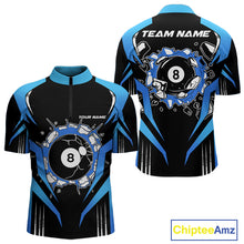 Load image into Gallery viewer, Funny Break 8 Ball Billiard Shirt For Men Custom Black And Blue Pool Team Jersey Polo, 1/4 Zip TDM6099