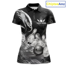 Load image into Gallery viewer, Black And White Custom Eagle Smoke Bowling Shirt For Women, Bowling Team Jersey Polo &amp; 1/4 Zip TDM6356